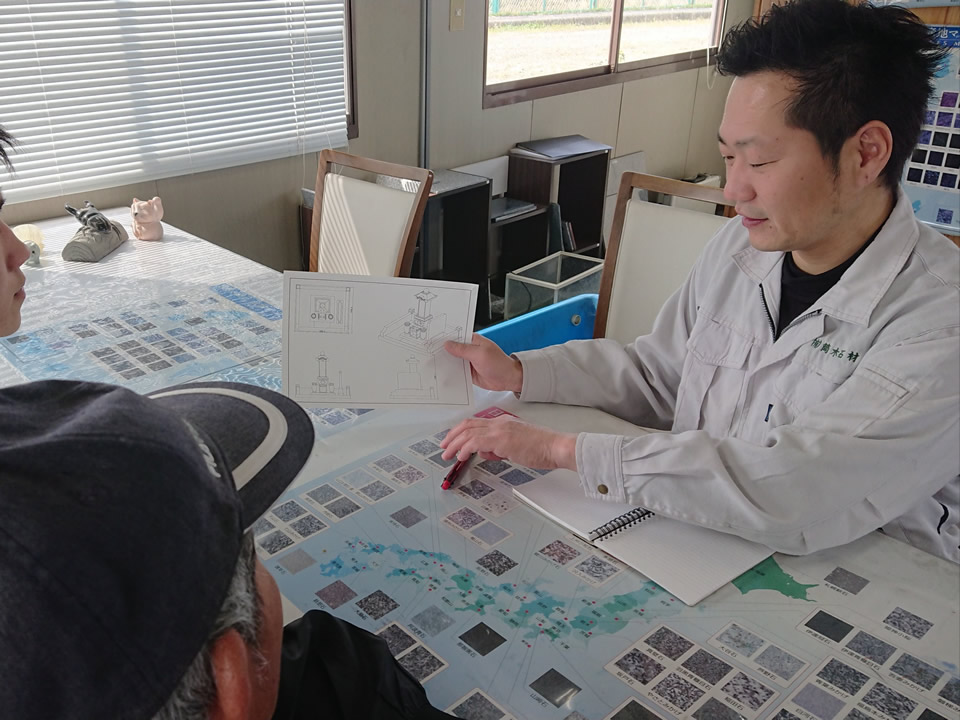 筒木社長が事務机でお客様と打合せをしている写真